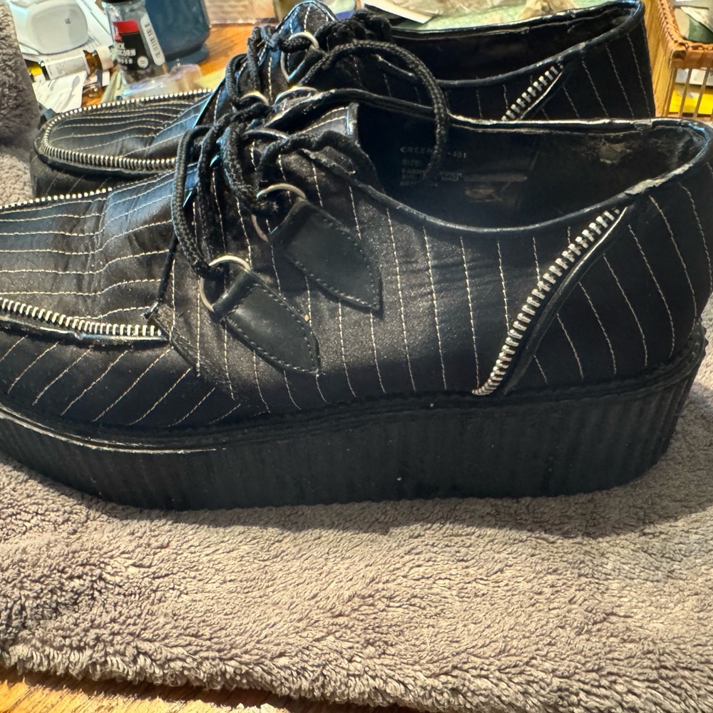 Demonia Black Platform Oxfords with Textured Pattern